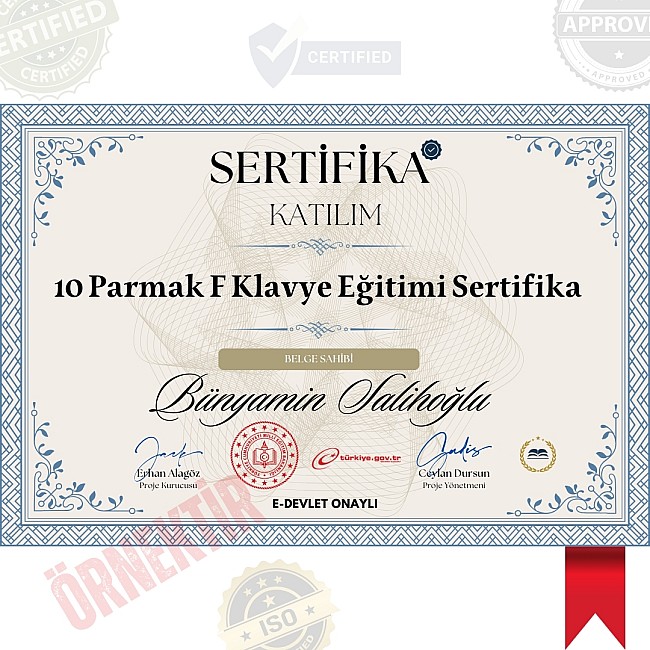 10 Parmak F Klavye Eğitimi Sertifika / 40 Saat