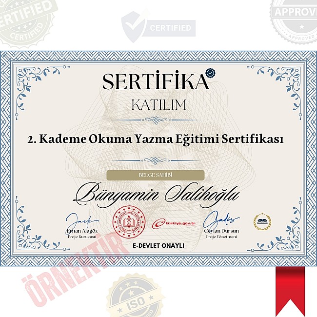 2. Kademe Okuma Yazma Eğitimi Sertifika / 160 Saat