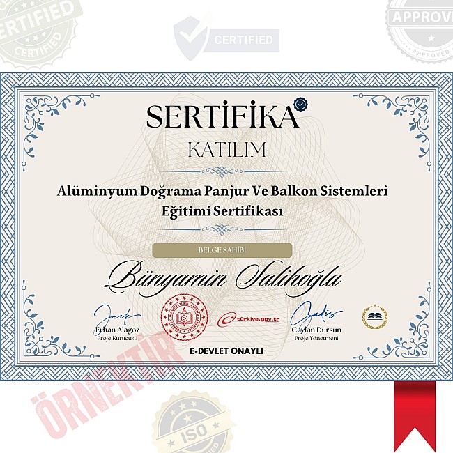 Alüminyum Doğrama Panjur Ve Balkon Sistemleri Eğitimi Sertifika / 432 Saat