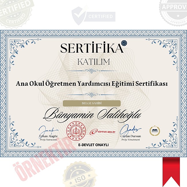 Ana Okul Öğretmen Yardımcısı Eğitimi Sertifika / 120 Saat