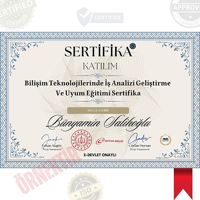 Bilişim Teknolojilerinde İş Analizi Geliştirme Ve Uyum Eğitimi Sertifika / 56 Saat