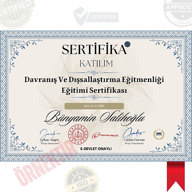 Davranış Ve Dışsallaştırma Eğitmenliği Eğitimi Sertifika / 120 Saat