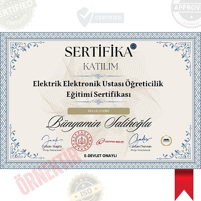 Elektrik Elektronik  Ustası Öğreticilik Eğitimi Sertifika / 160 Saat