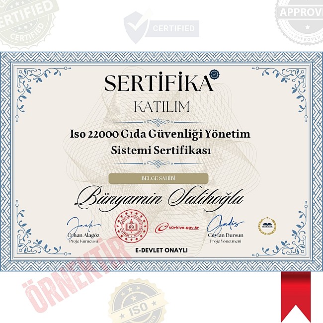 Iso 22000 Gıda Güvenliği Yönetim Sistemi Sertifika / 40 Saat