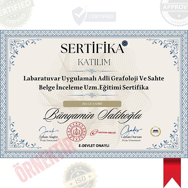 Labaratuvar Uygulamalı Adli Grafoloji Ve Sahte Belge İnceleme Uzm.Eğitimi Sertifika / 60 Saat