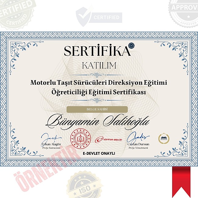 Motorlu Taşıt Sürücüleri Direksiyon Eğitimi Öğreticiliği Eğitimi Sertifika / 200 Saat