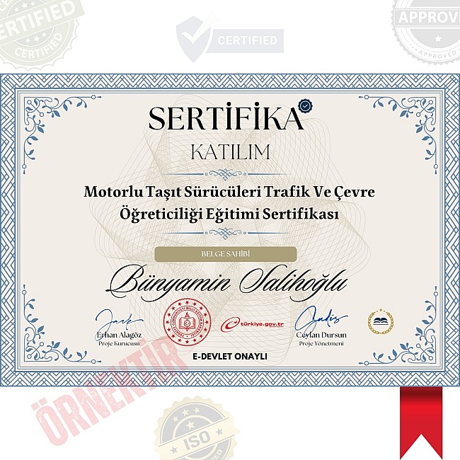 Motorlu Taşıt Sürücüleri Trafik Ve Çevre Öğreticiliği Eğitimi Sertifika / 200 Saat