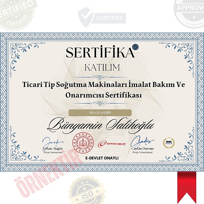 Ticari Tip Soğutma Makinaları İmalat Bakım Ve Onarımcısı Sertifika / 976 Saat